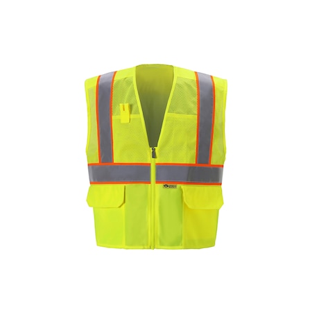2W International Contrast Hi-Vis Safety Vest 2XL Class 2 U Back, , Zipper 4 Pockets MS530C-2 2XL